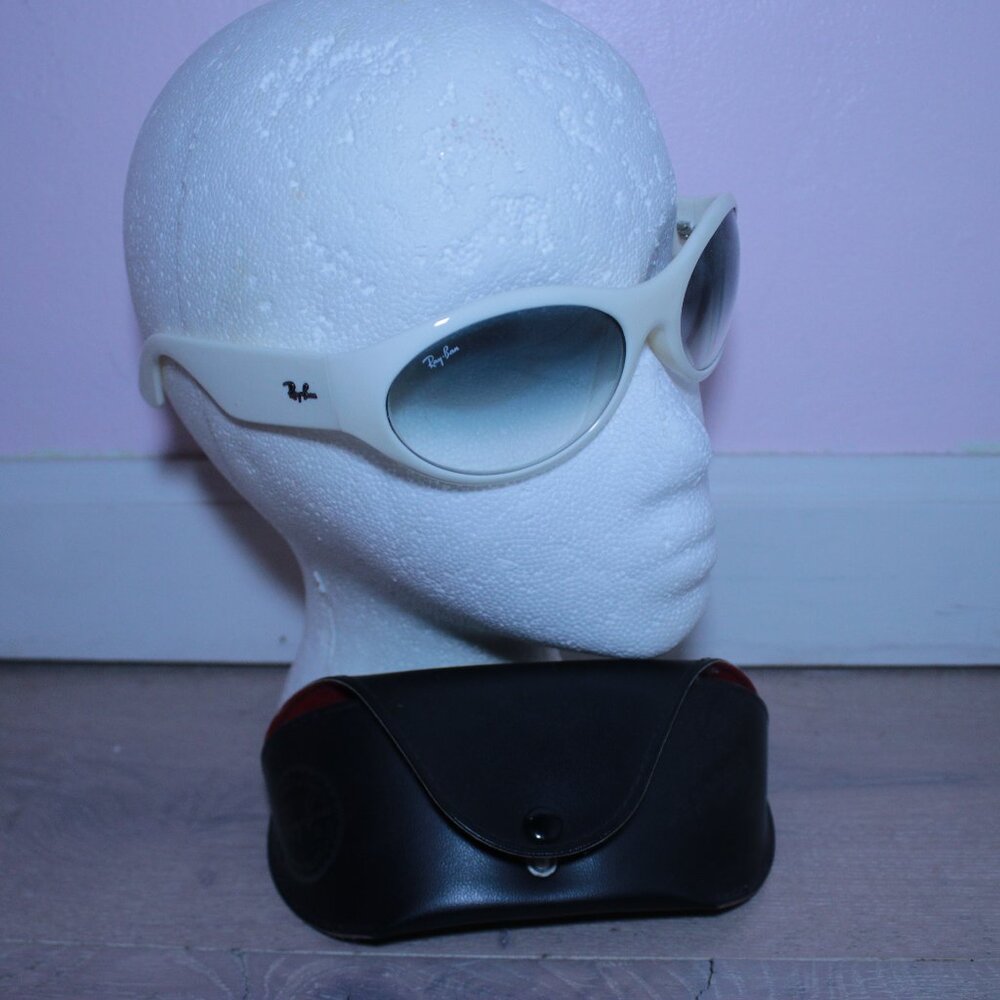 Ray-Ban RB4064 White Acetate Blue Gradient Tint Wrap Rectangle Sunglasses